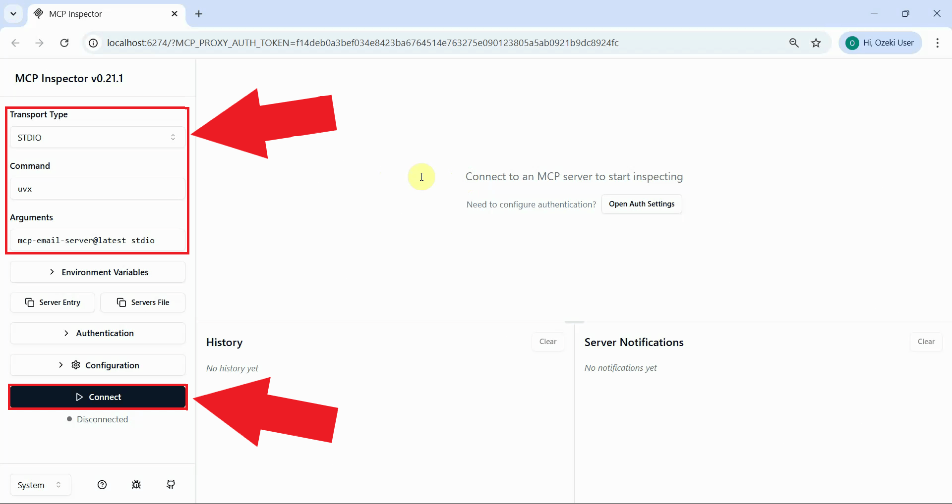 Connect to email MCP server