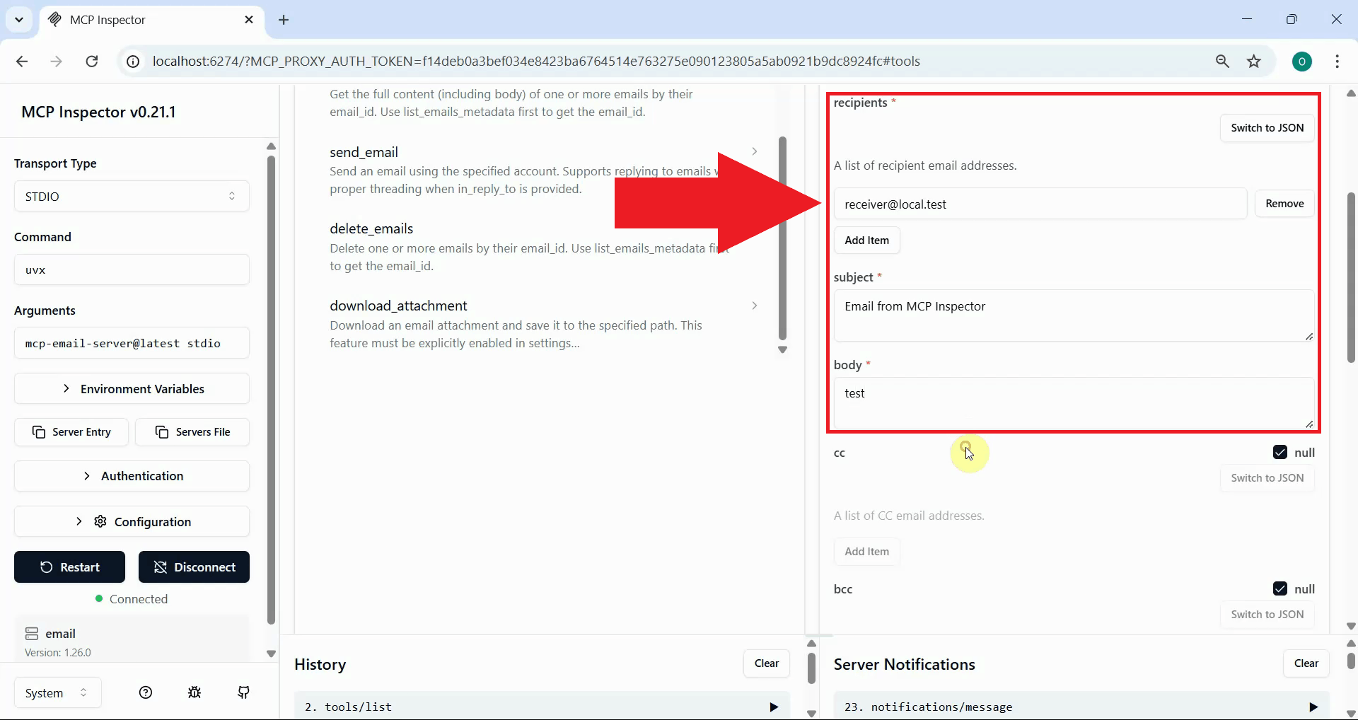 Enter recipients, subject and email body