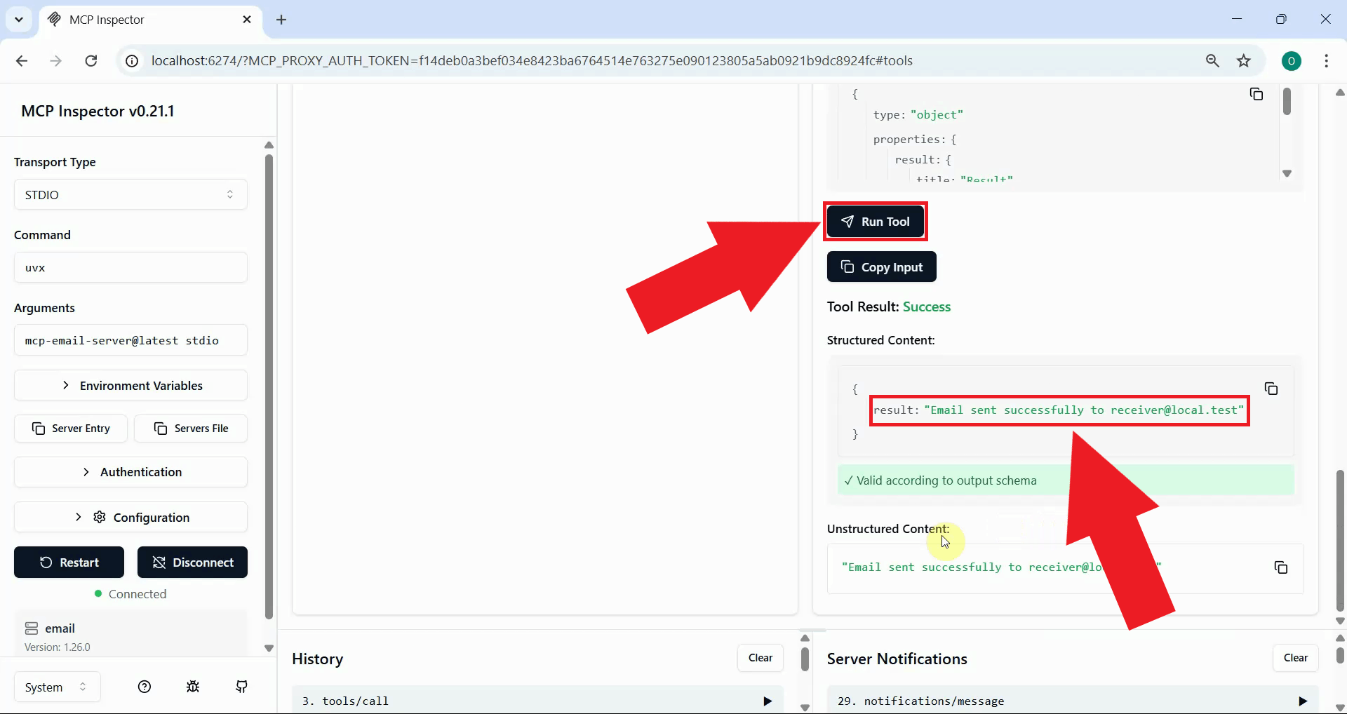 Run tool to send email