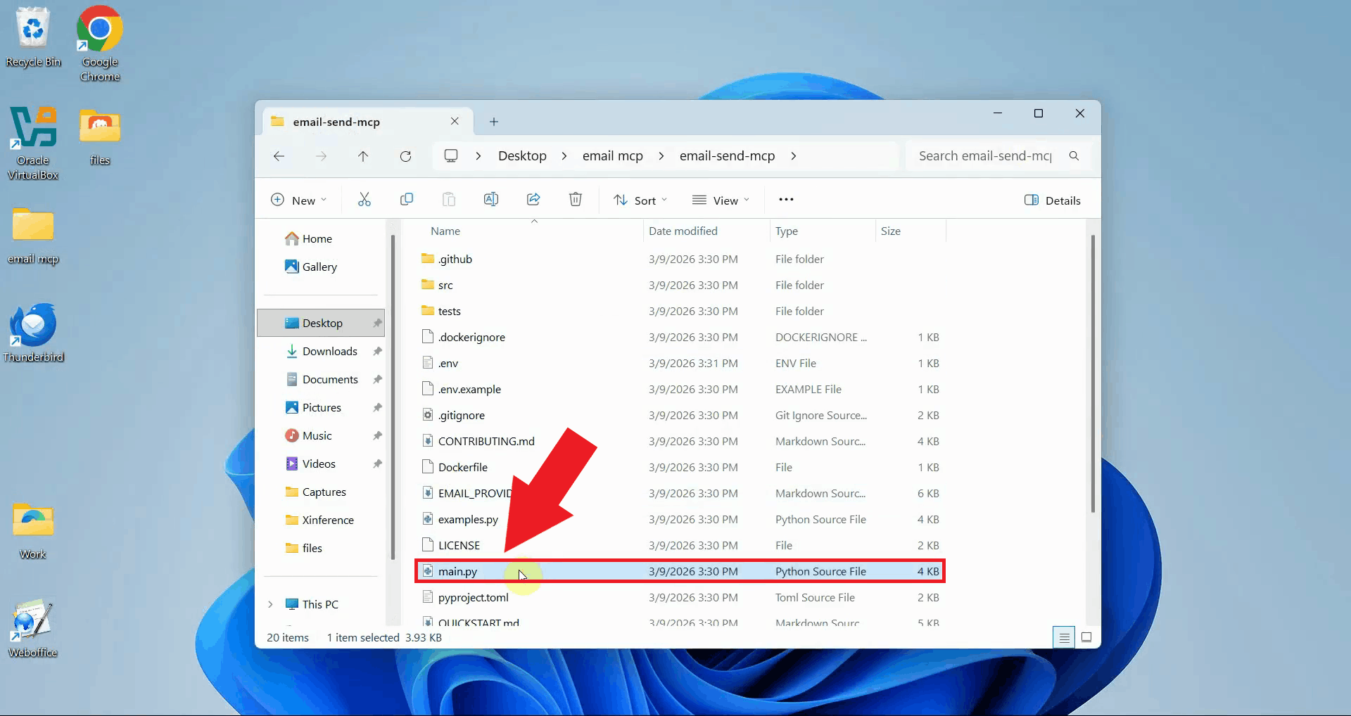 Locate and open main.py file