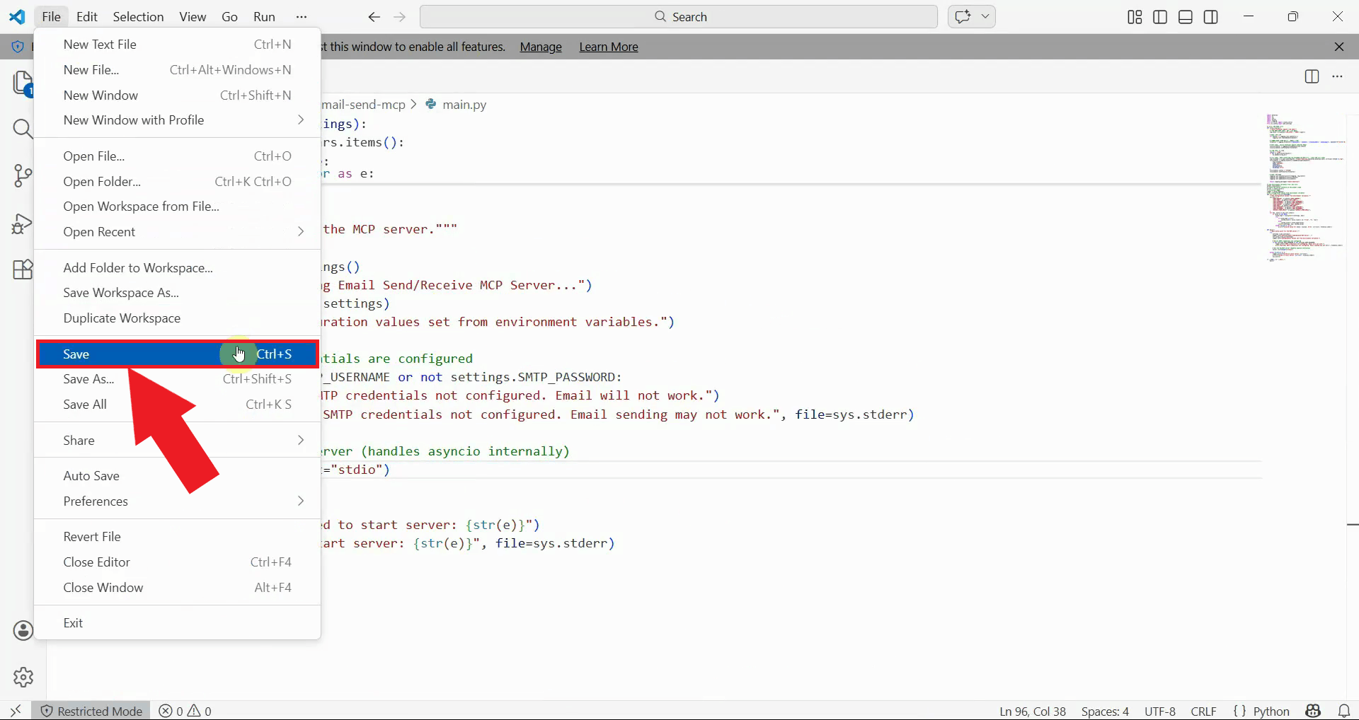 Save and close text editor