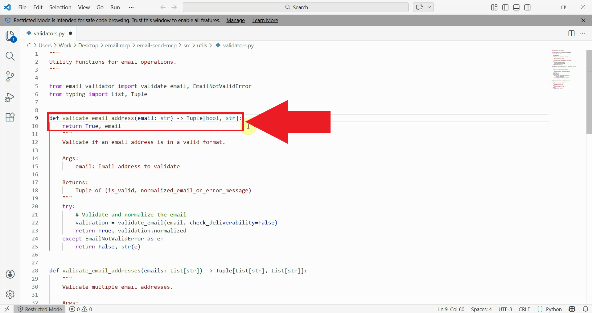 Modify email validator function