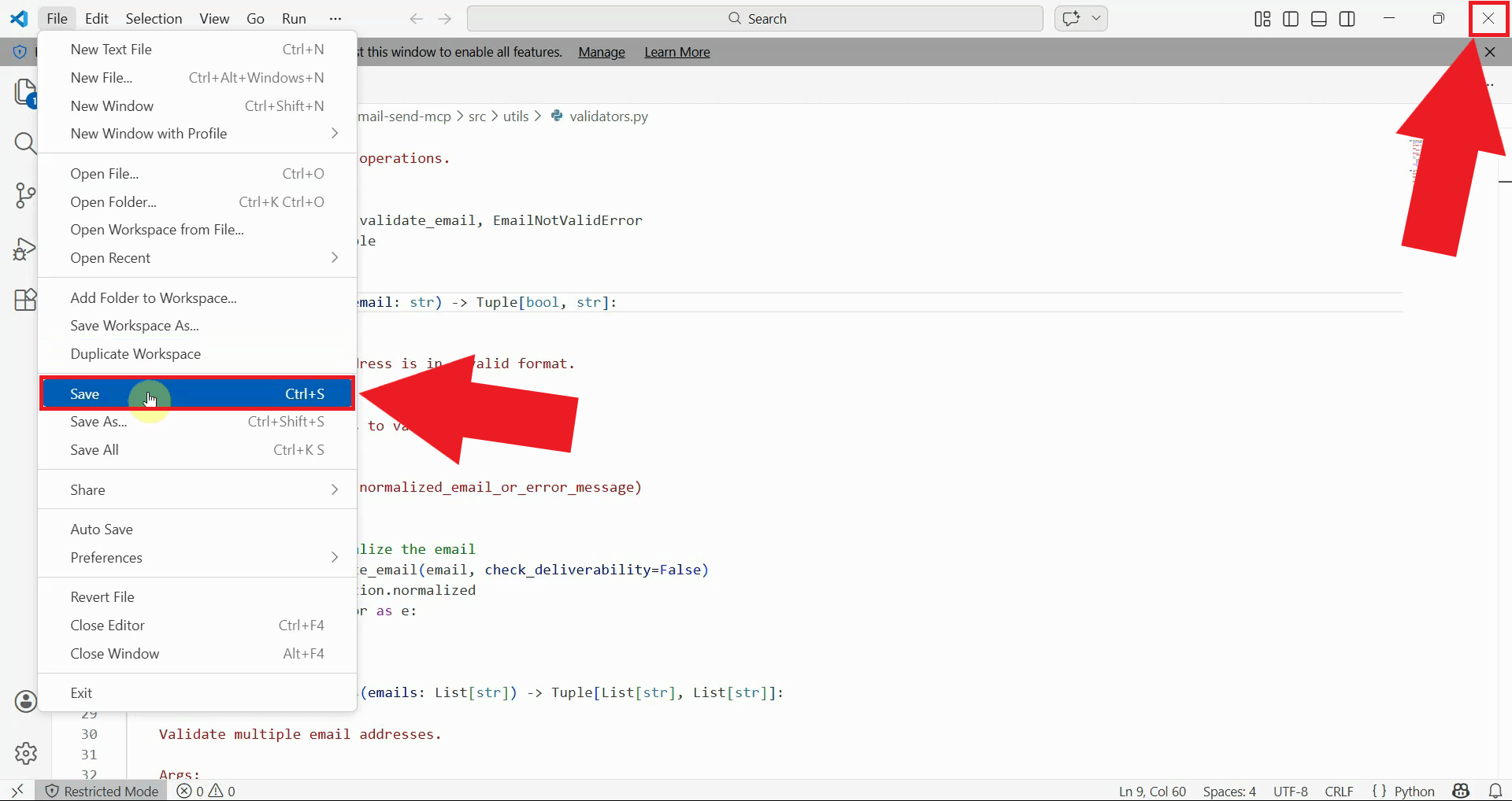 Save file and close text editor