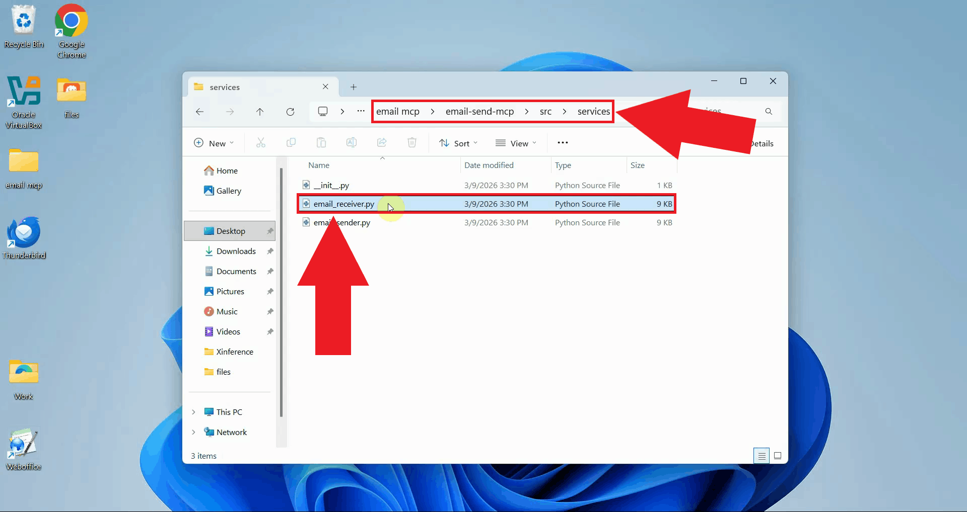 Open email receiver Python file