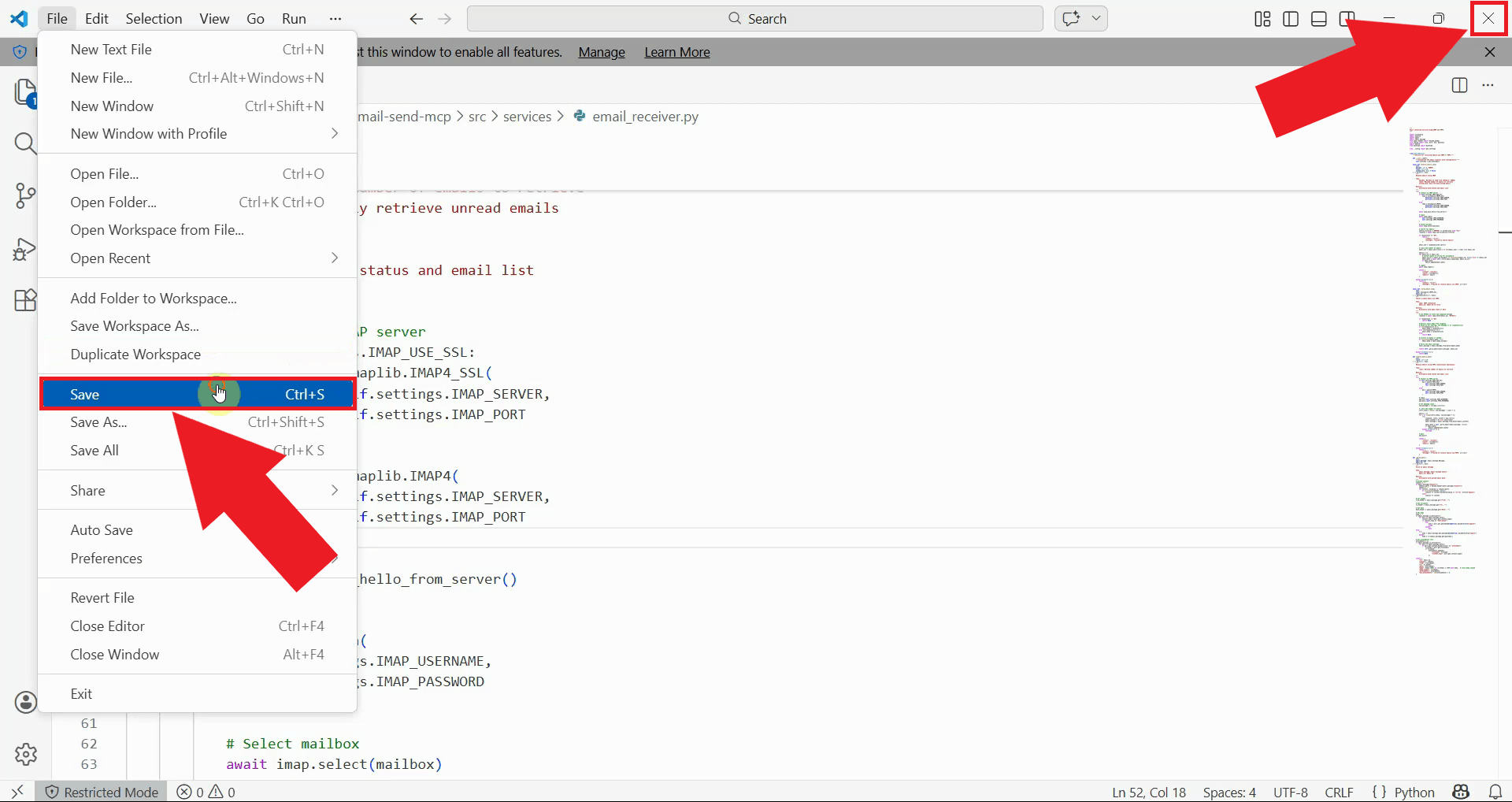Save file and close text editor