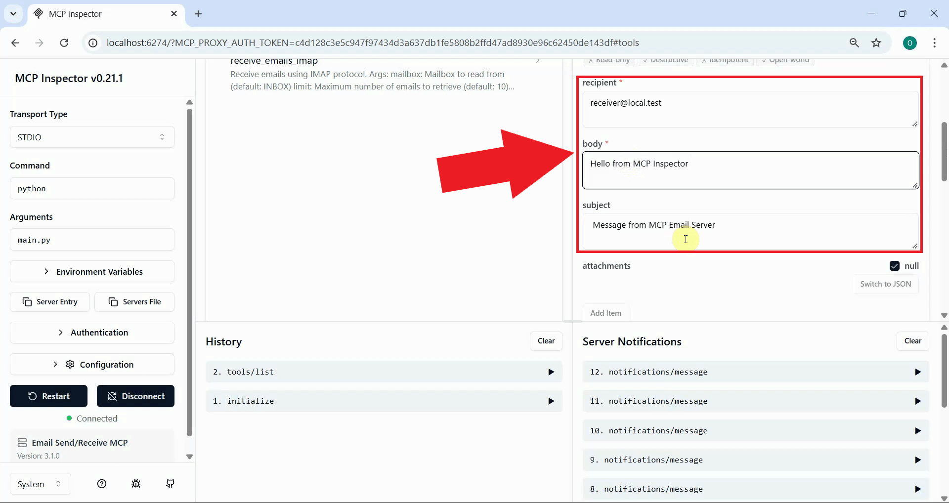 Enter recipient, body and subject