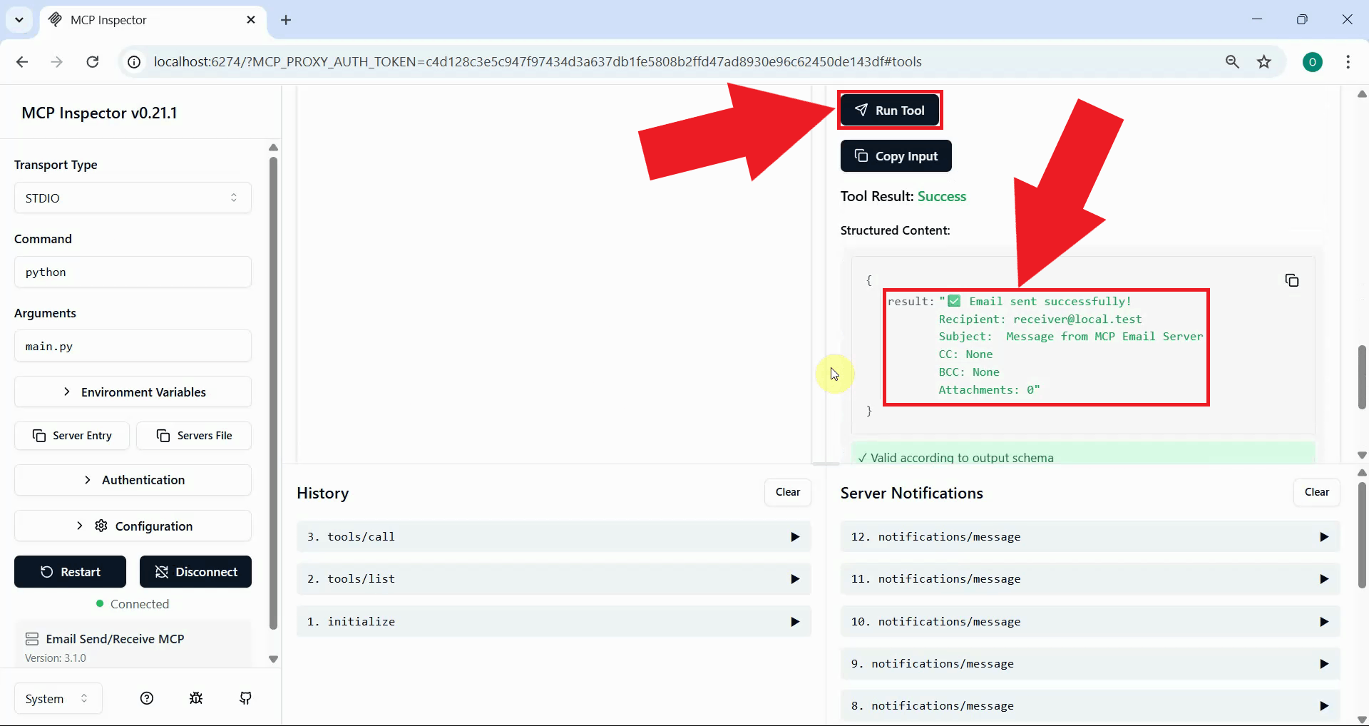 Run tool to send email