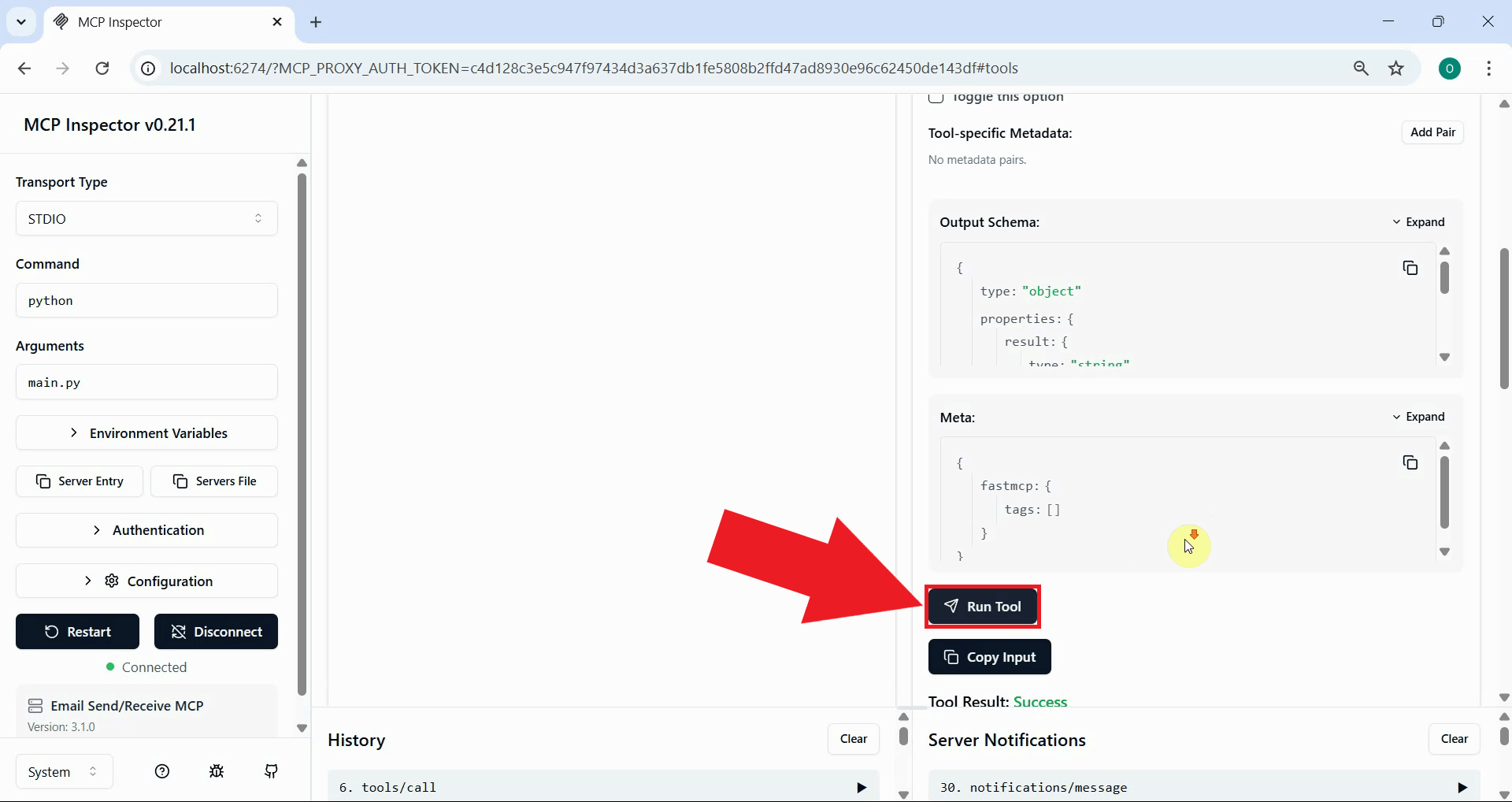 Run tool to retrieve emails
