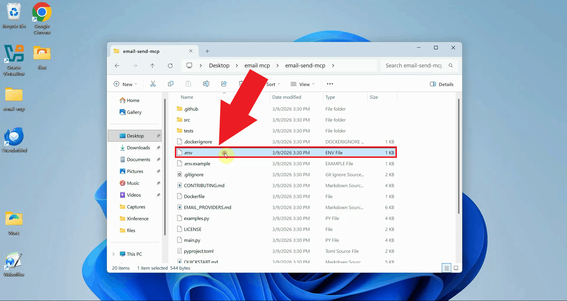 Open .env file in email send MCP folder
