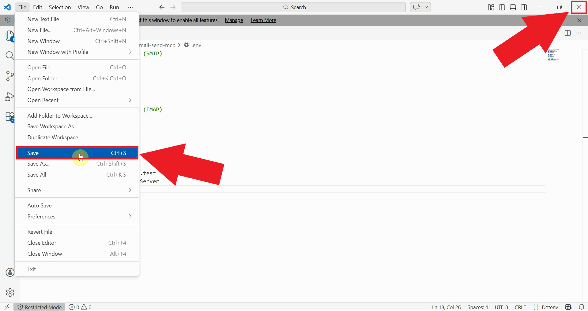 Save file and close text editor