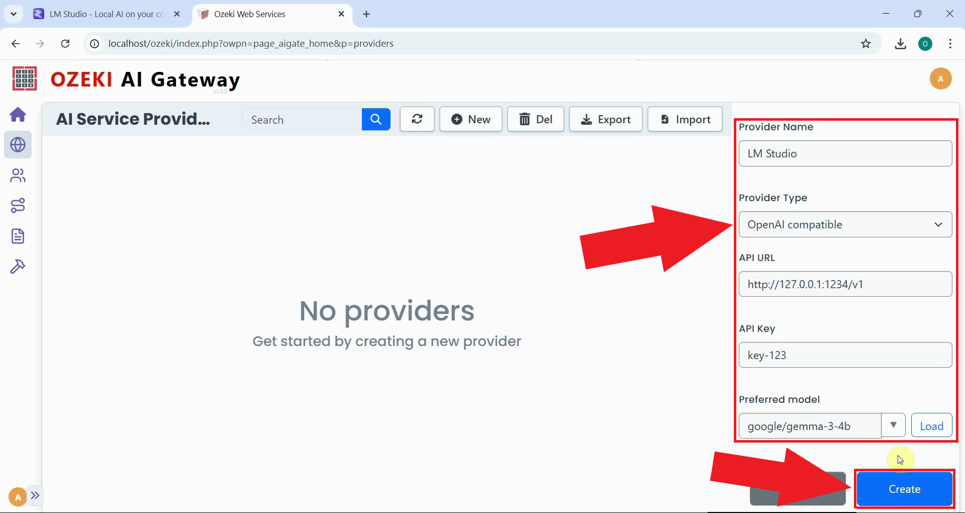 Enter details and create provider