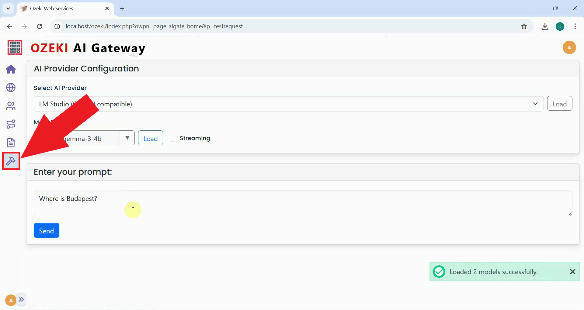 Open provider testing page