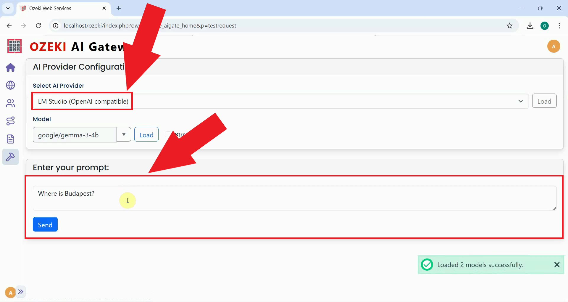 Send test prompt to provider