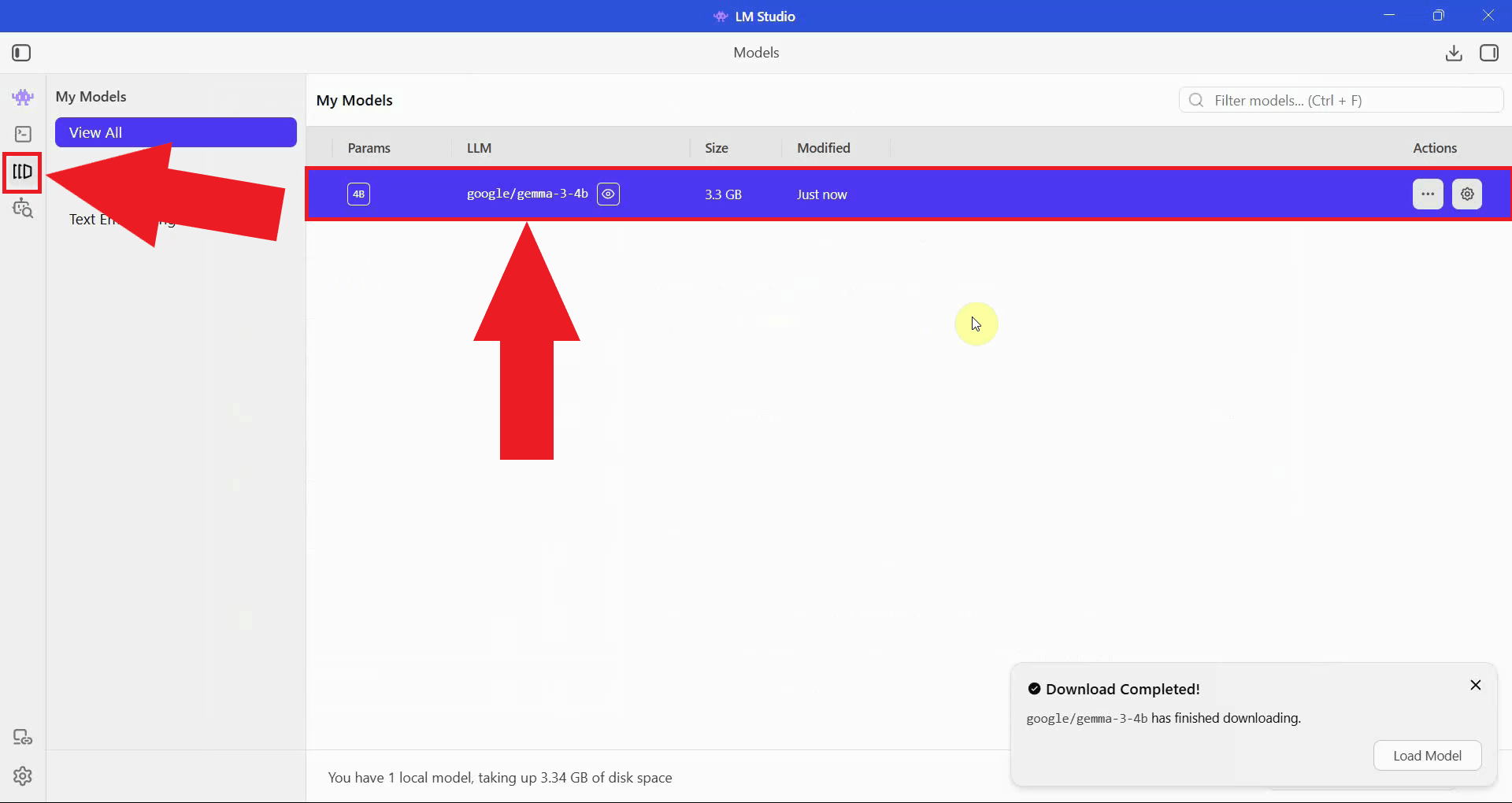 Navigate to My Models and locate downloaded LLM