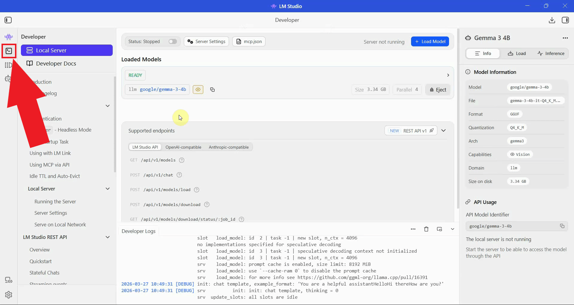 Navigate to Developer menu