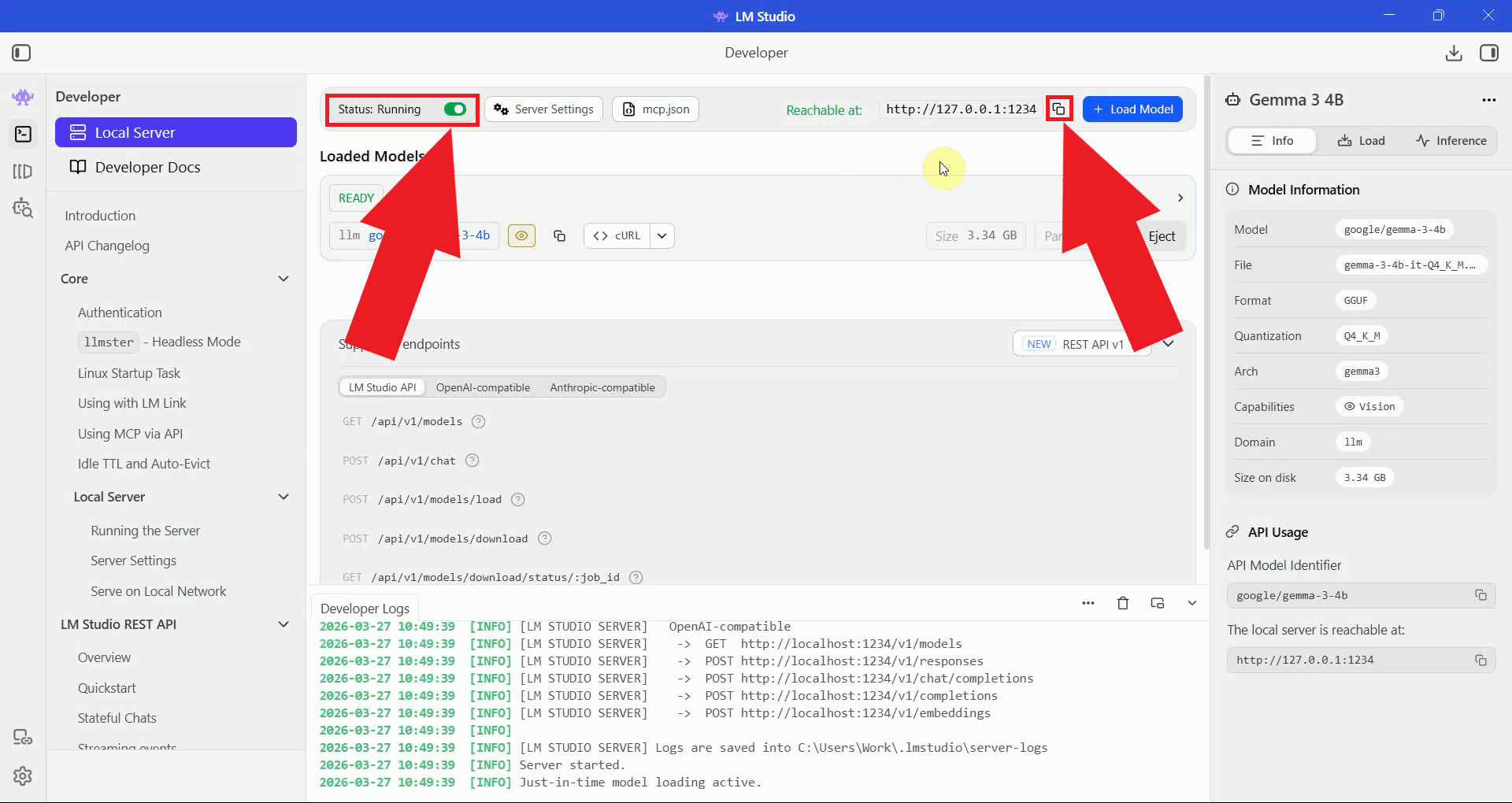 Start server and copy URL