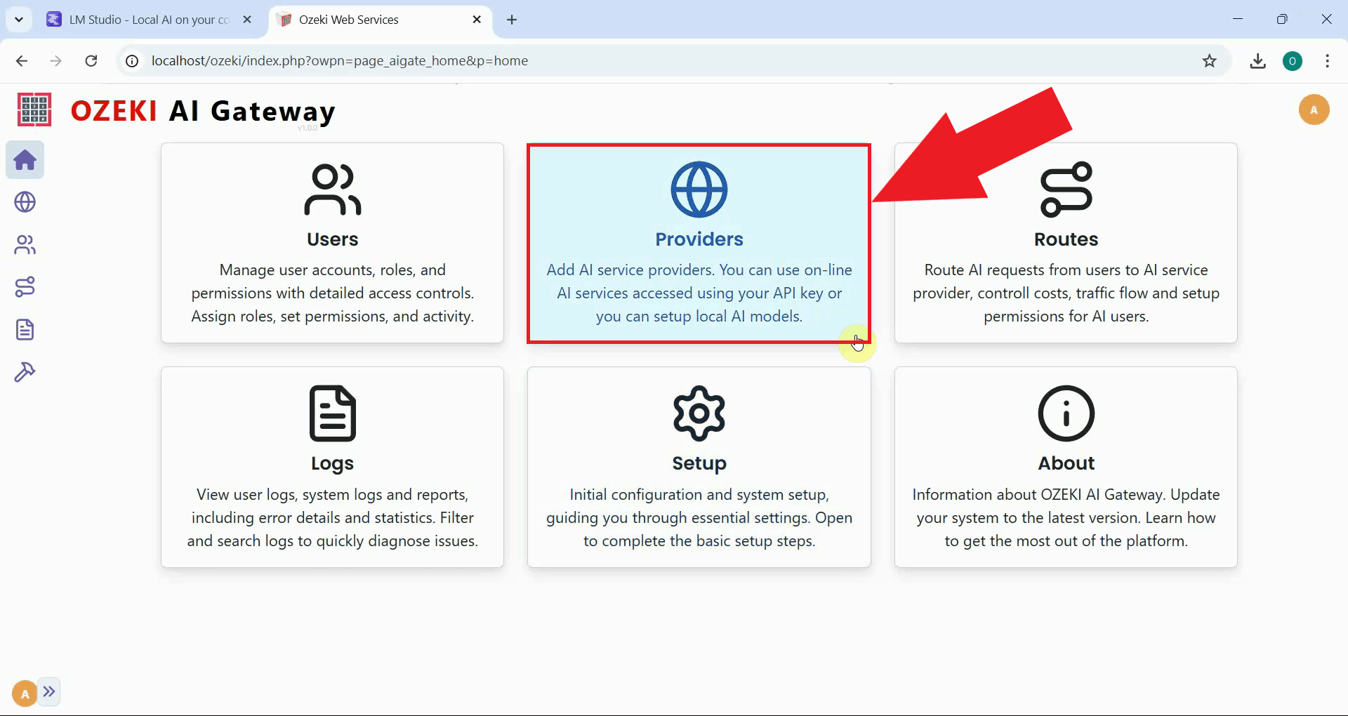 Open Providers page in Ozeki AI Gateway