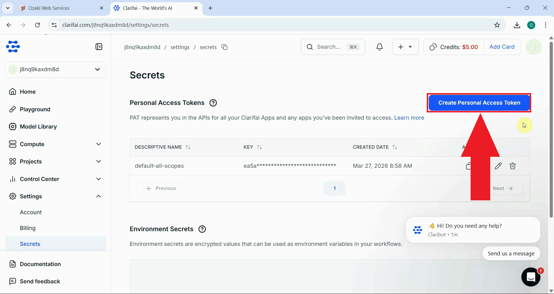 Create new personal access token