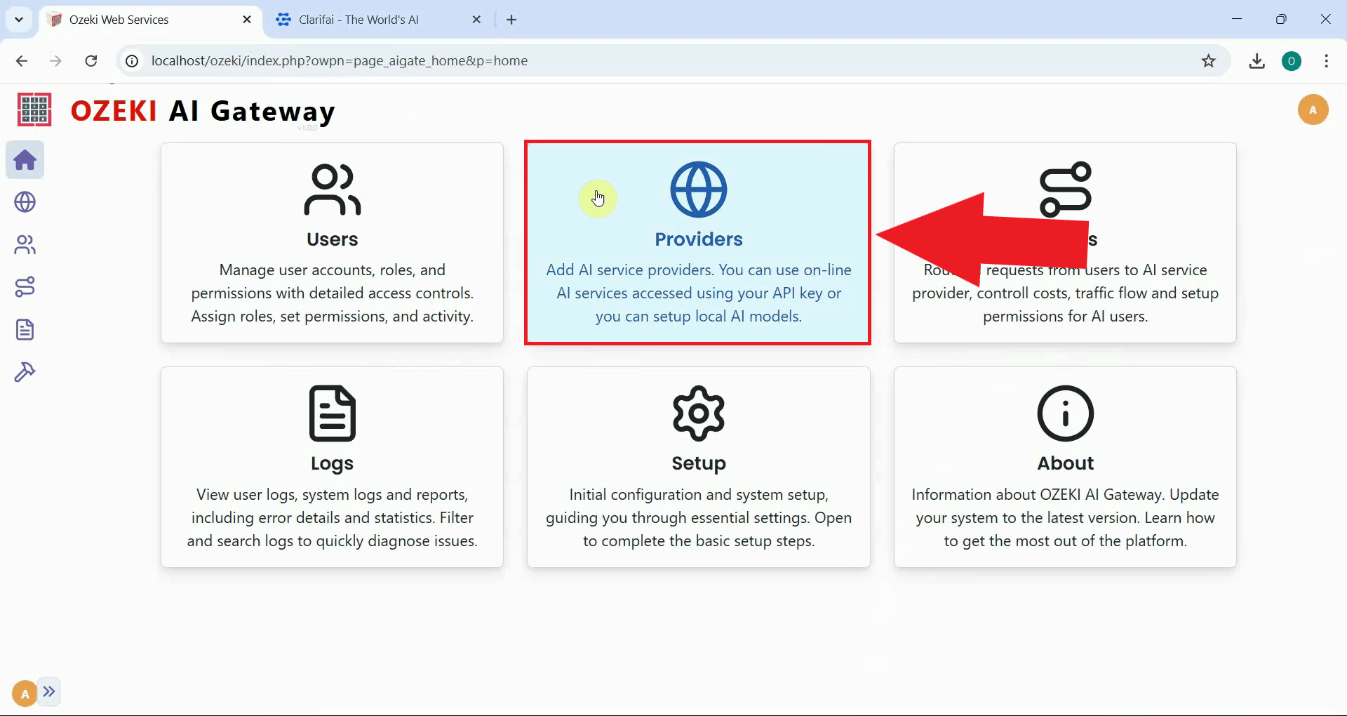 Open Providers page in Ozeki AI Gateway