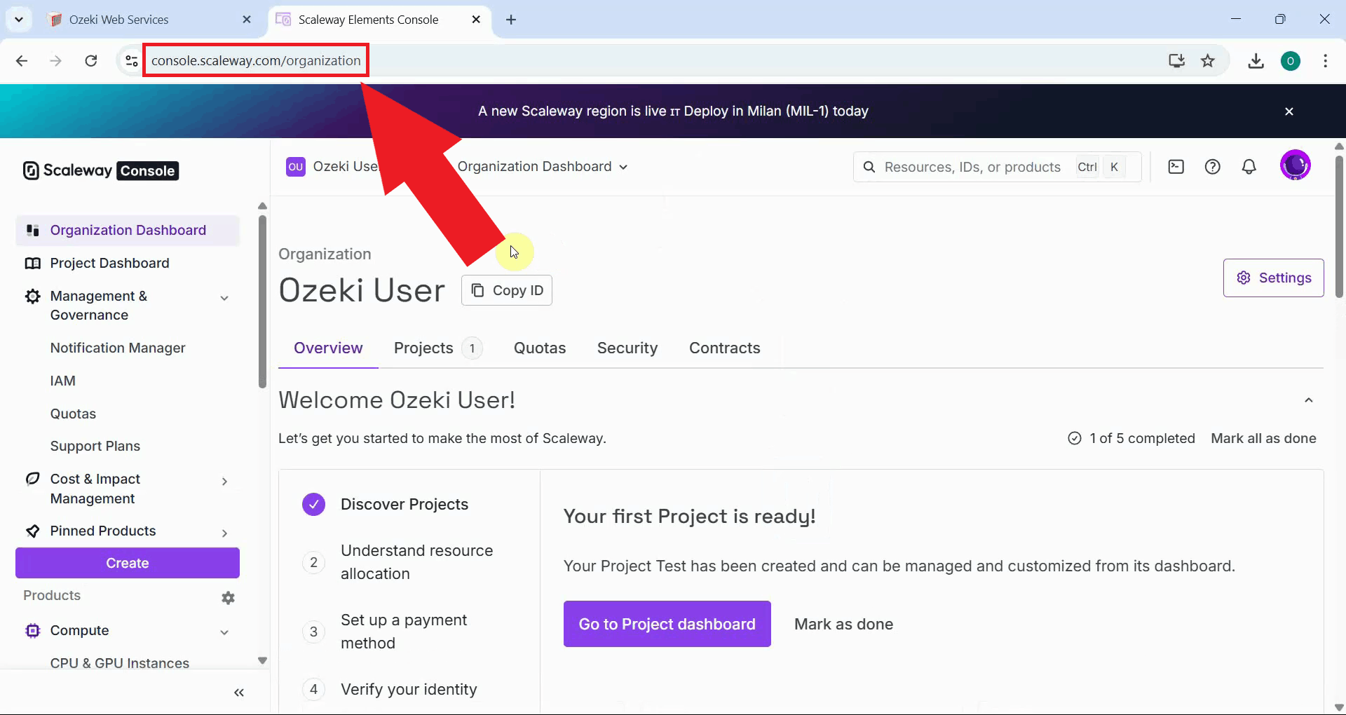Open Scaleway console