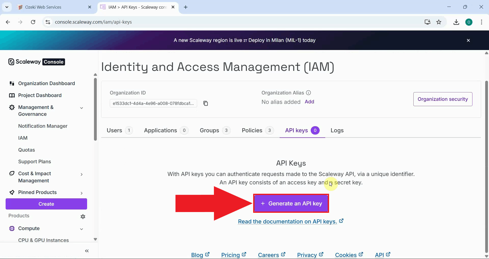 Generate new API key