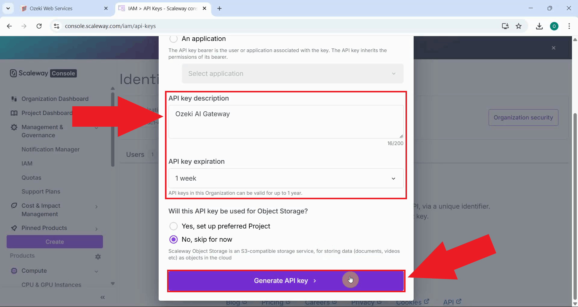 Configure settings and create API key