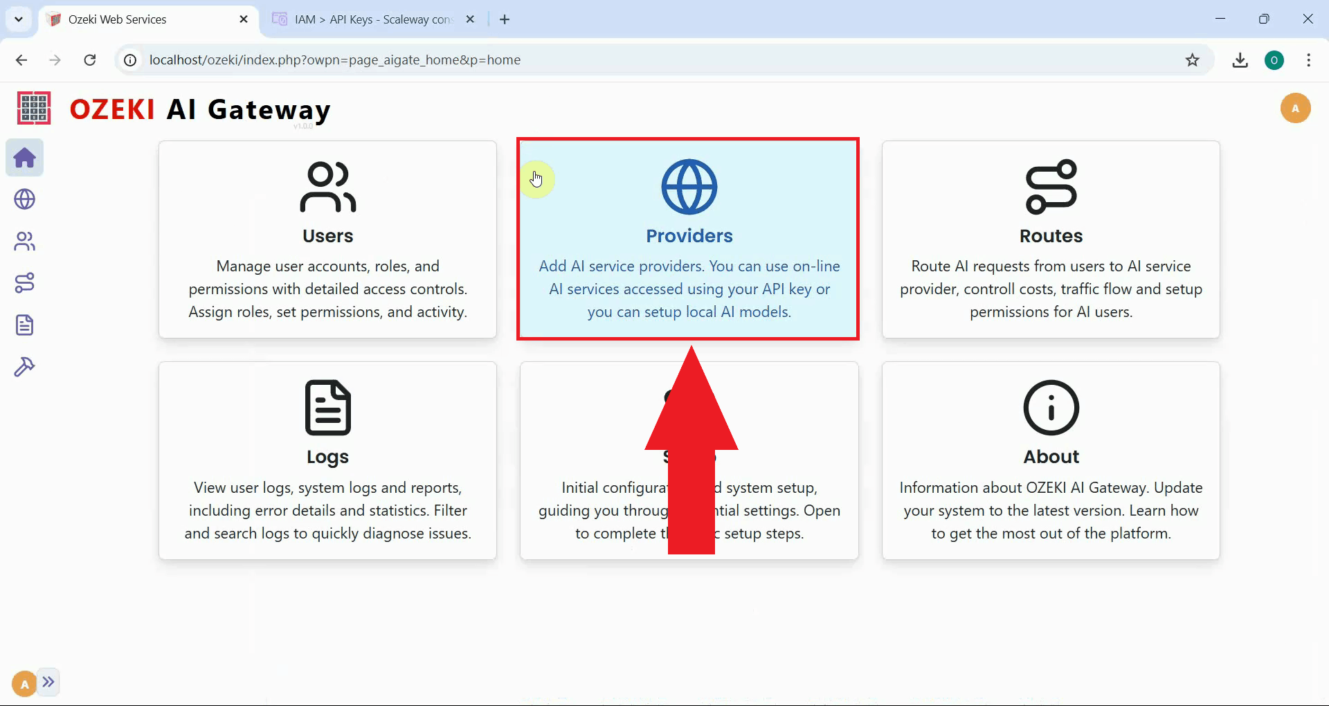 Open Providers page in Ozeki AI Gateway