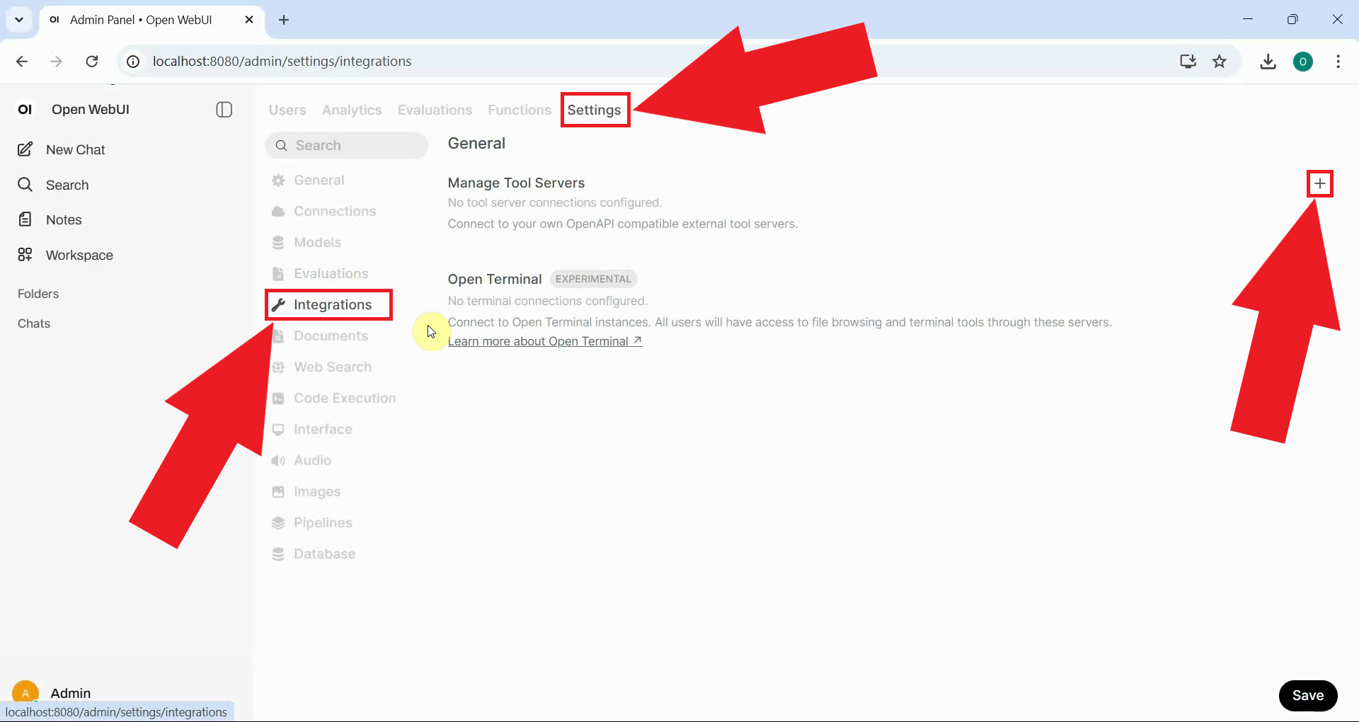 Navigate to Integrations and add tool server