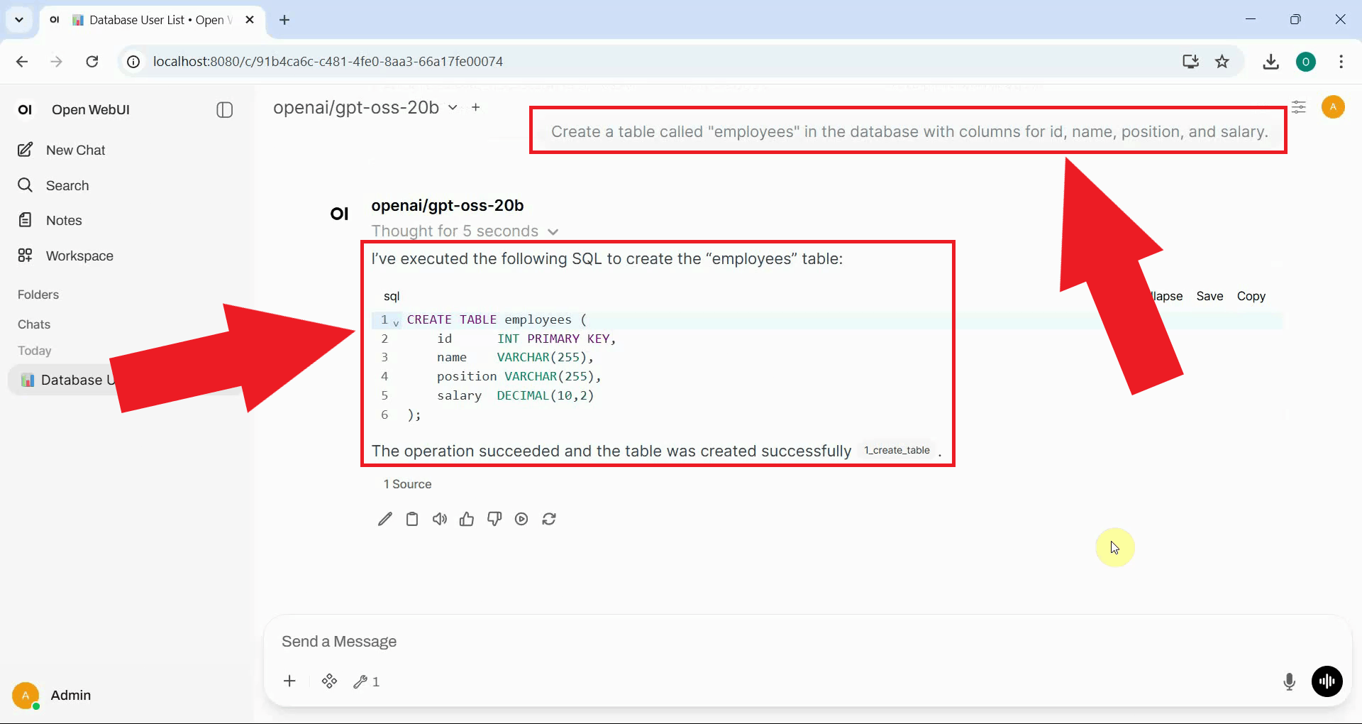 Test the create table tool