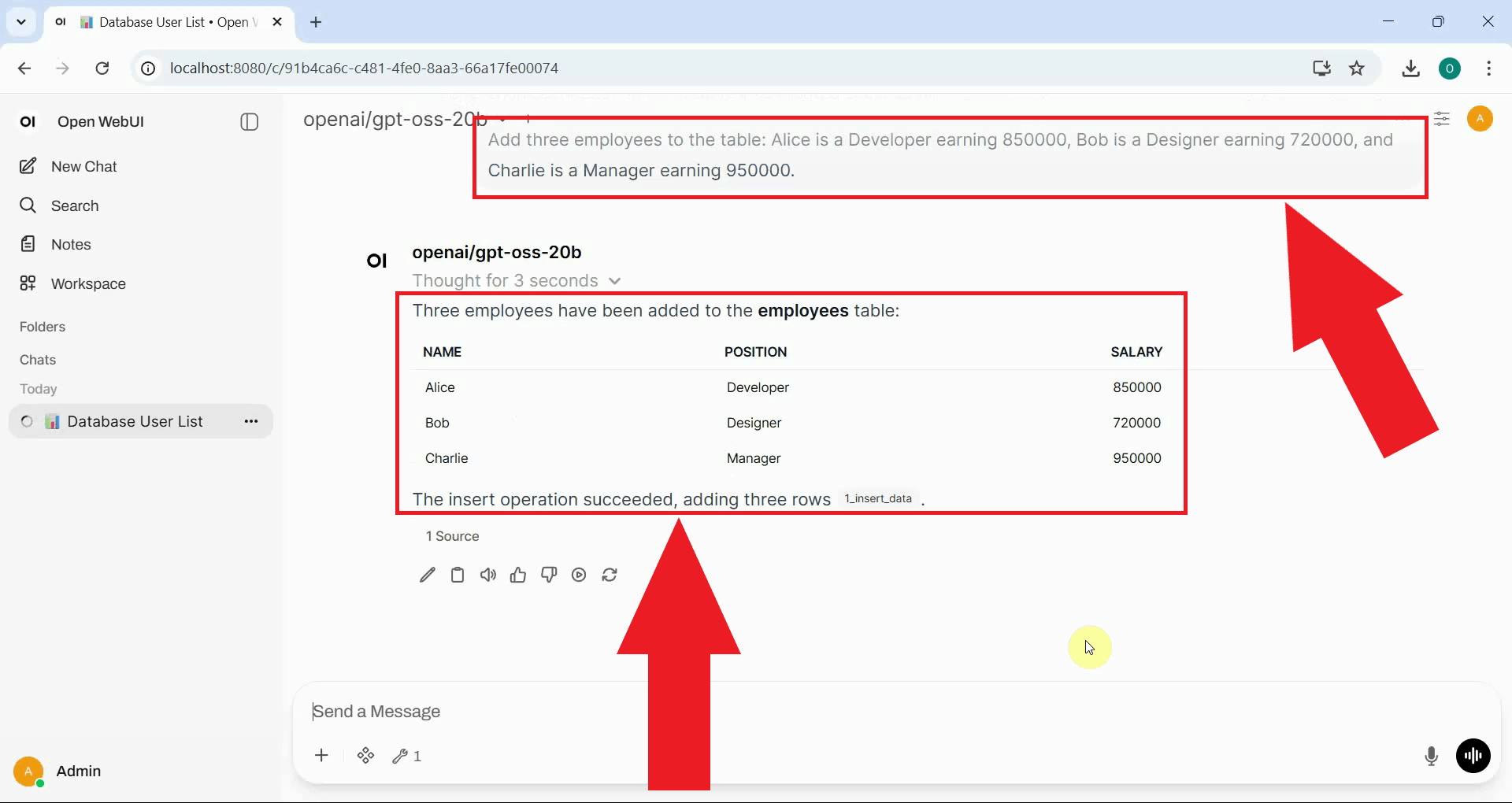 Test the insert data tool