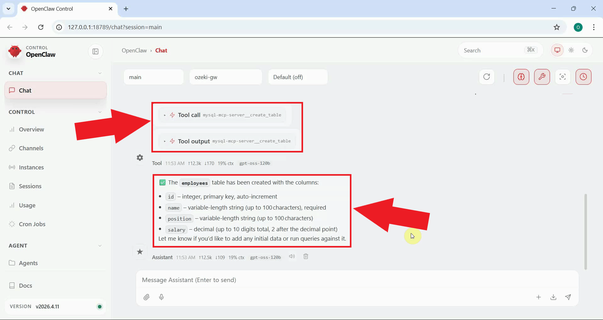 Test the create table tool