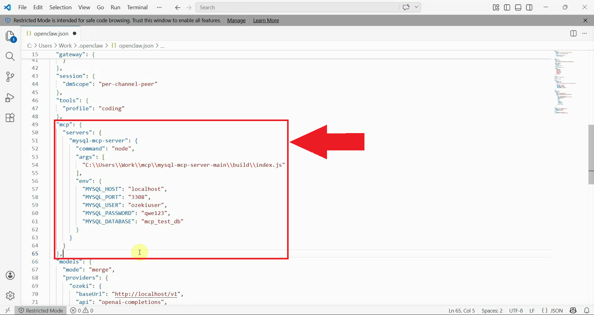 Add MySQL MCP server to config