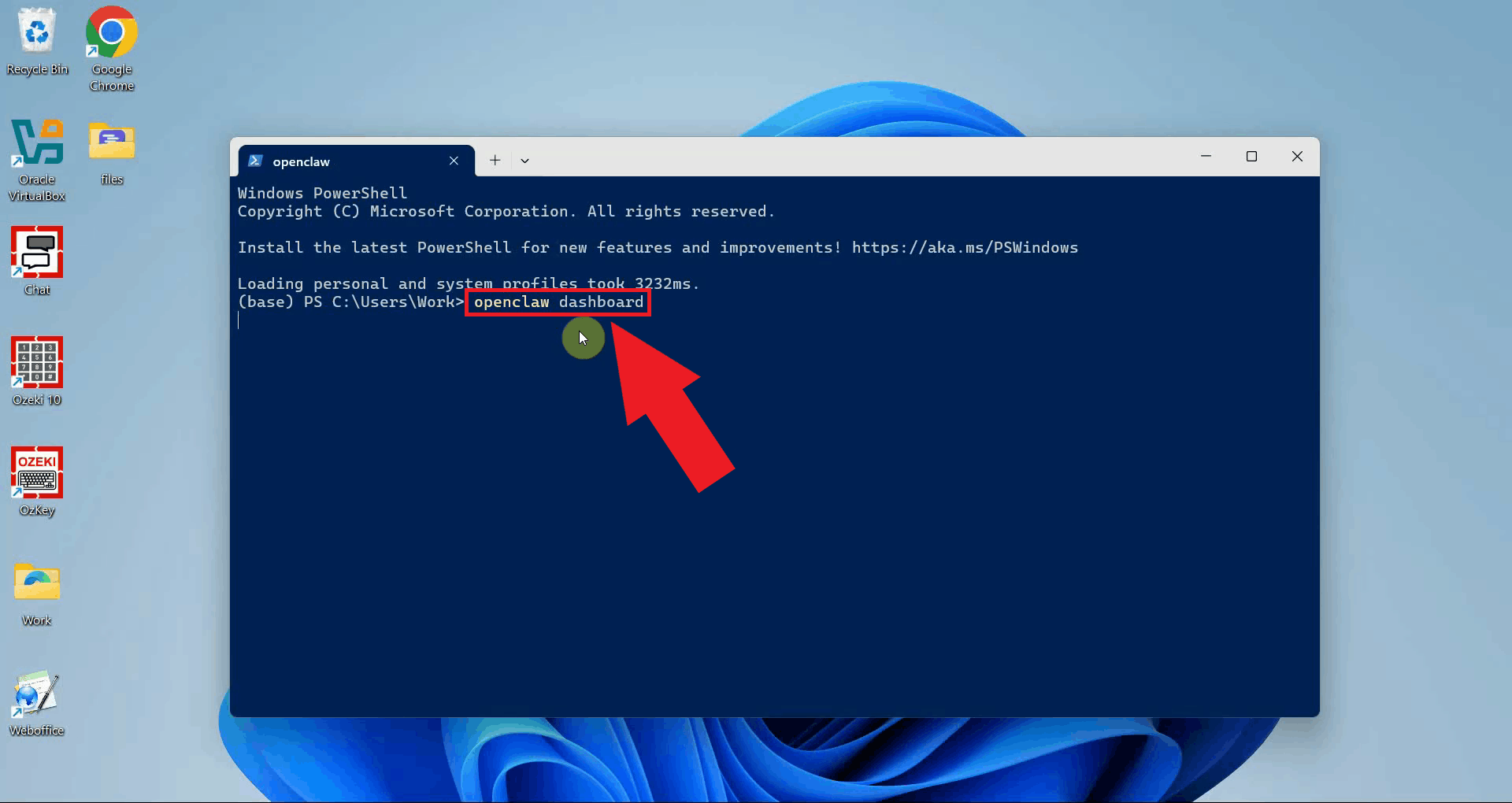 Open the dashboard from terminal
