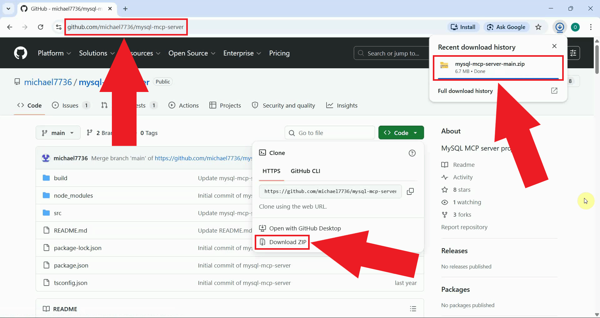 Download MySQL MCP server from GitHub
