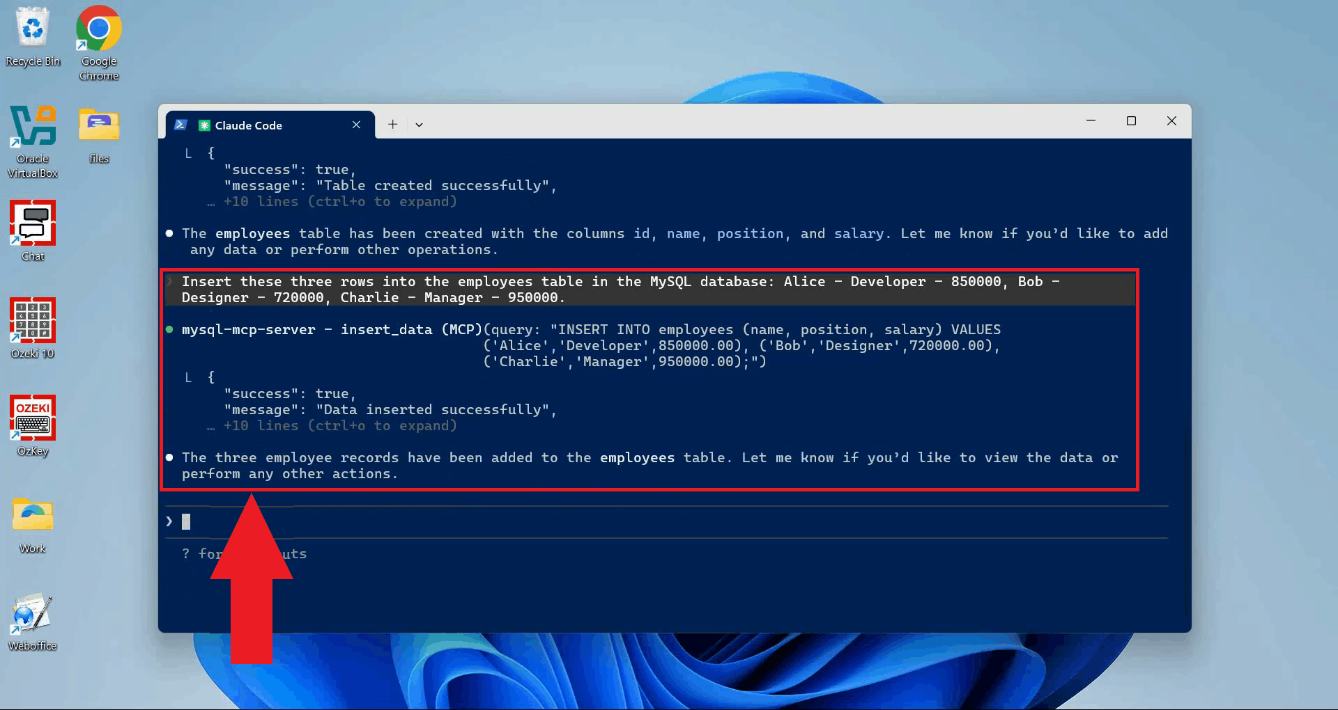 Test the insert data tool
