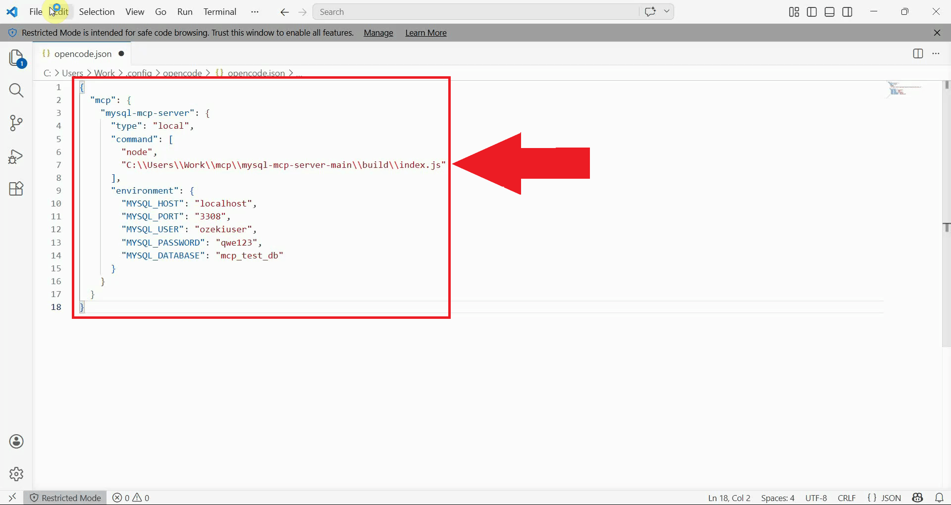 Add MySQL MCP server to config