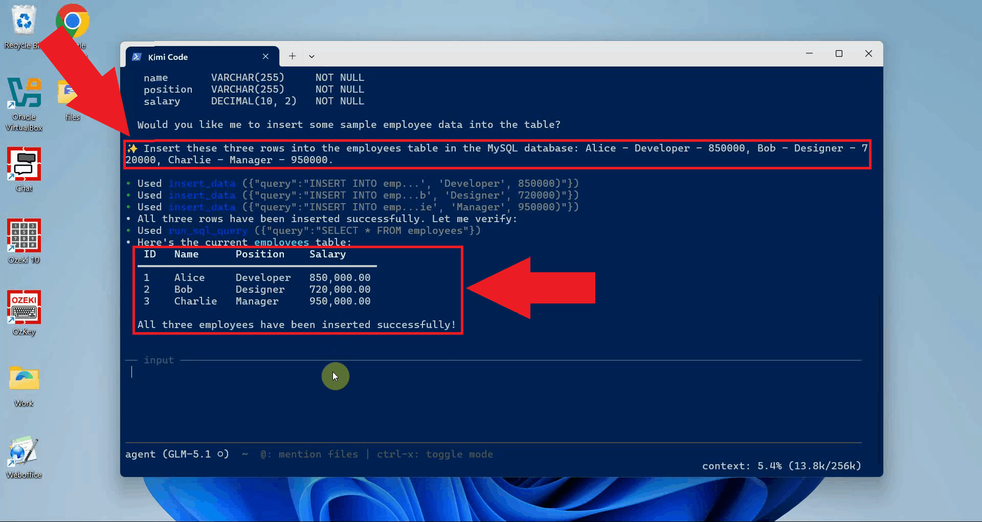 Test the insert data tool