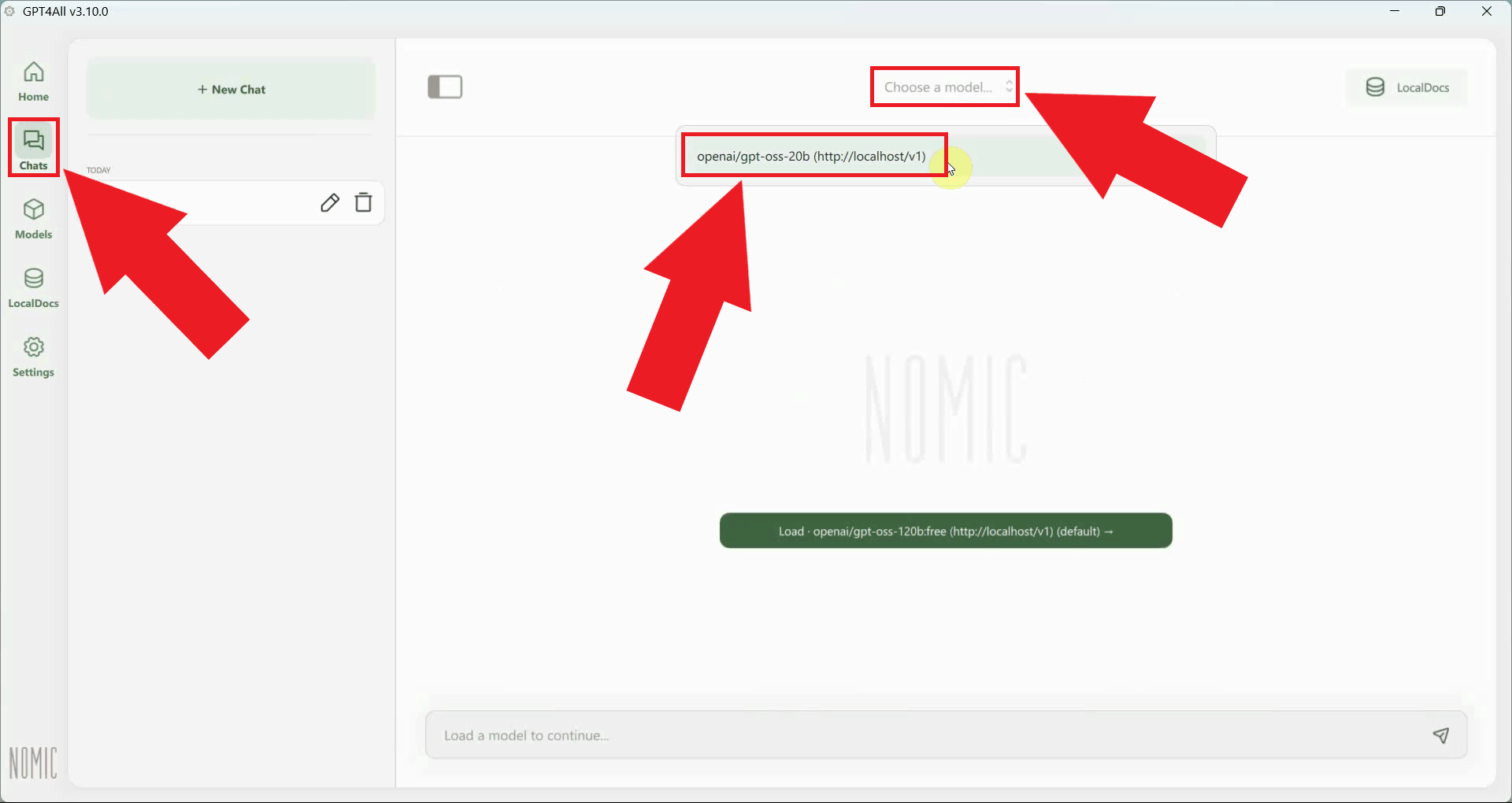 Open Chats and select model from dropdown list