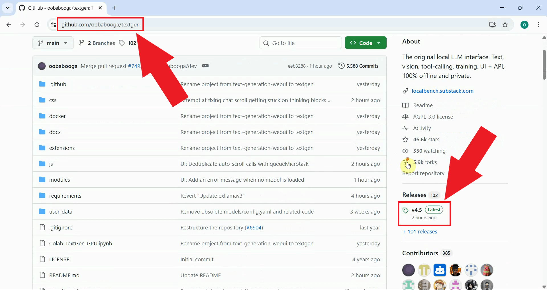 Navigate to releases on Oobabooga GitHub