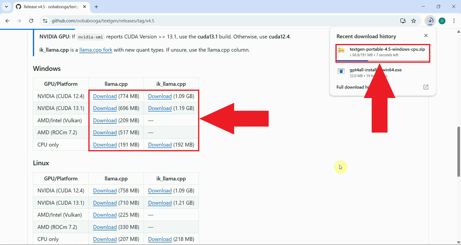 Choose and download release version