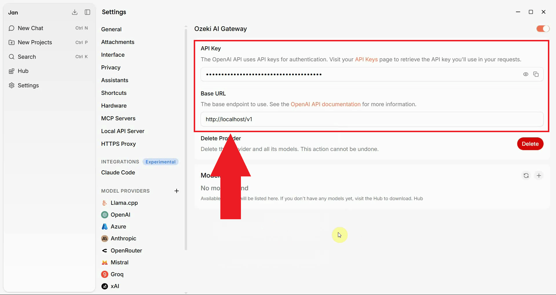 Configure provider URL and API key