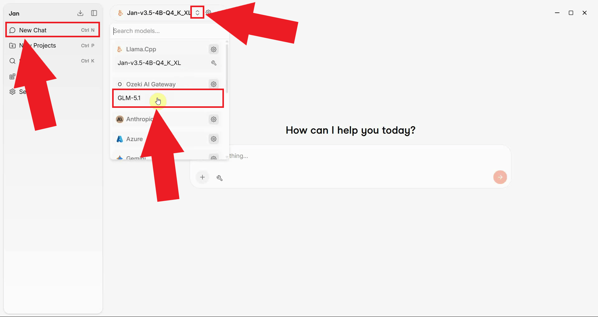 Start new chat and select AI model
