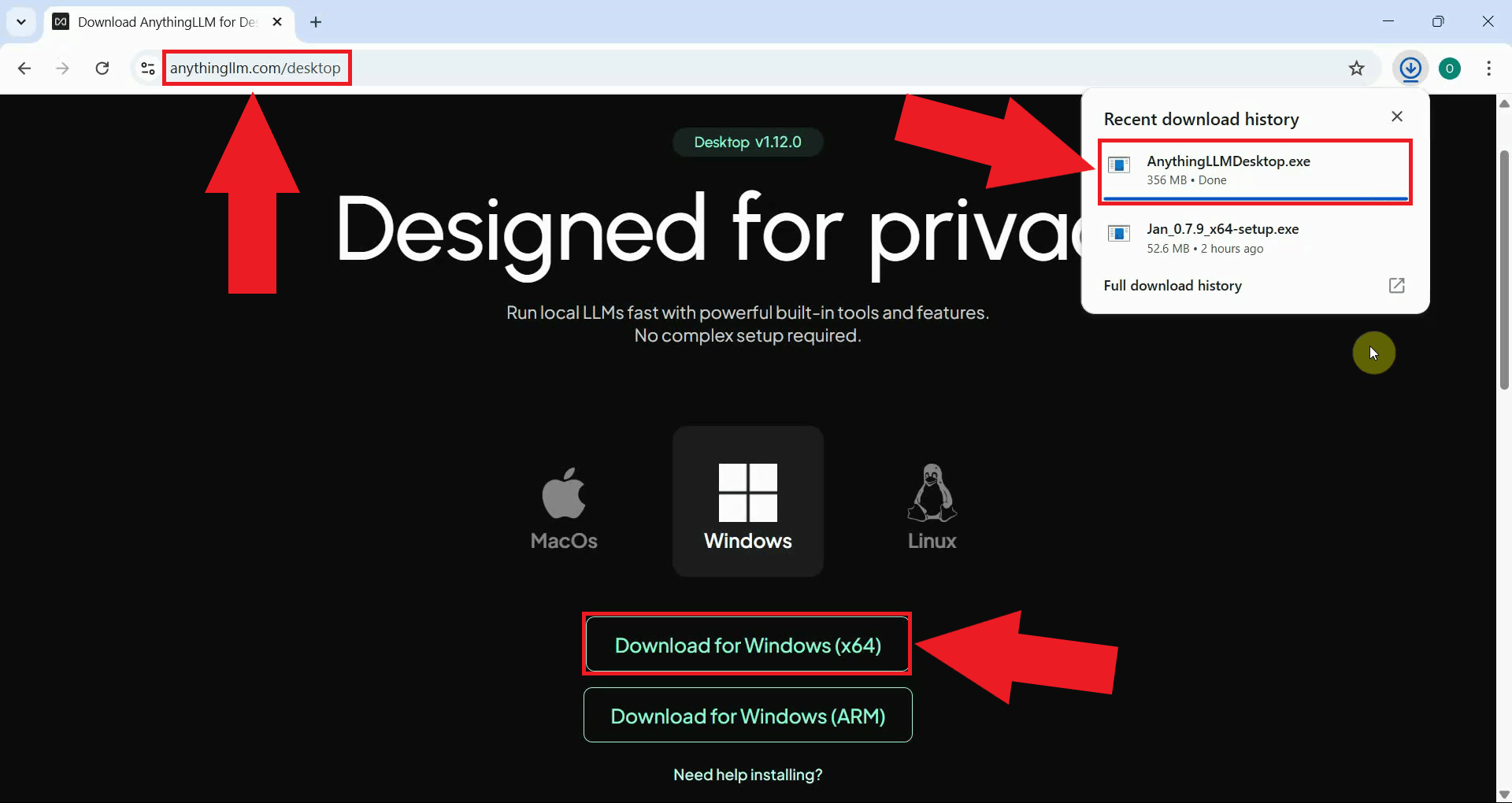 Download installer from AnythingLLM website