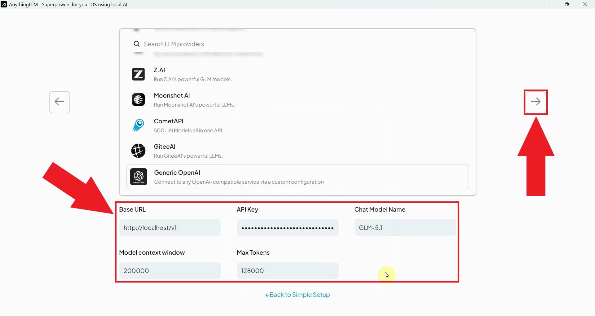 Enter Ozeki AI Gateway details and continue setup
