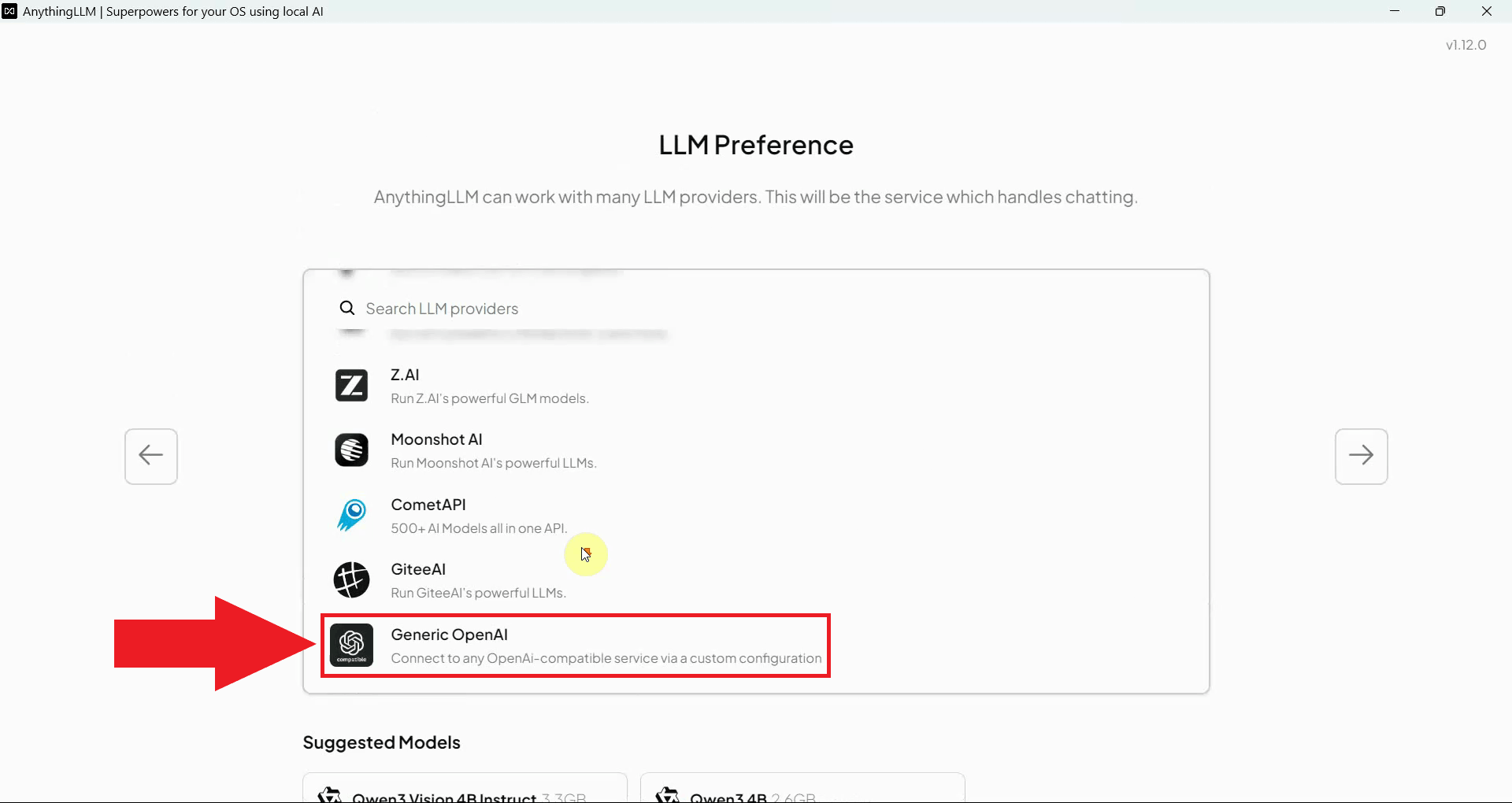Select Generic OpenAI provider type