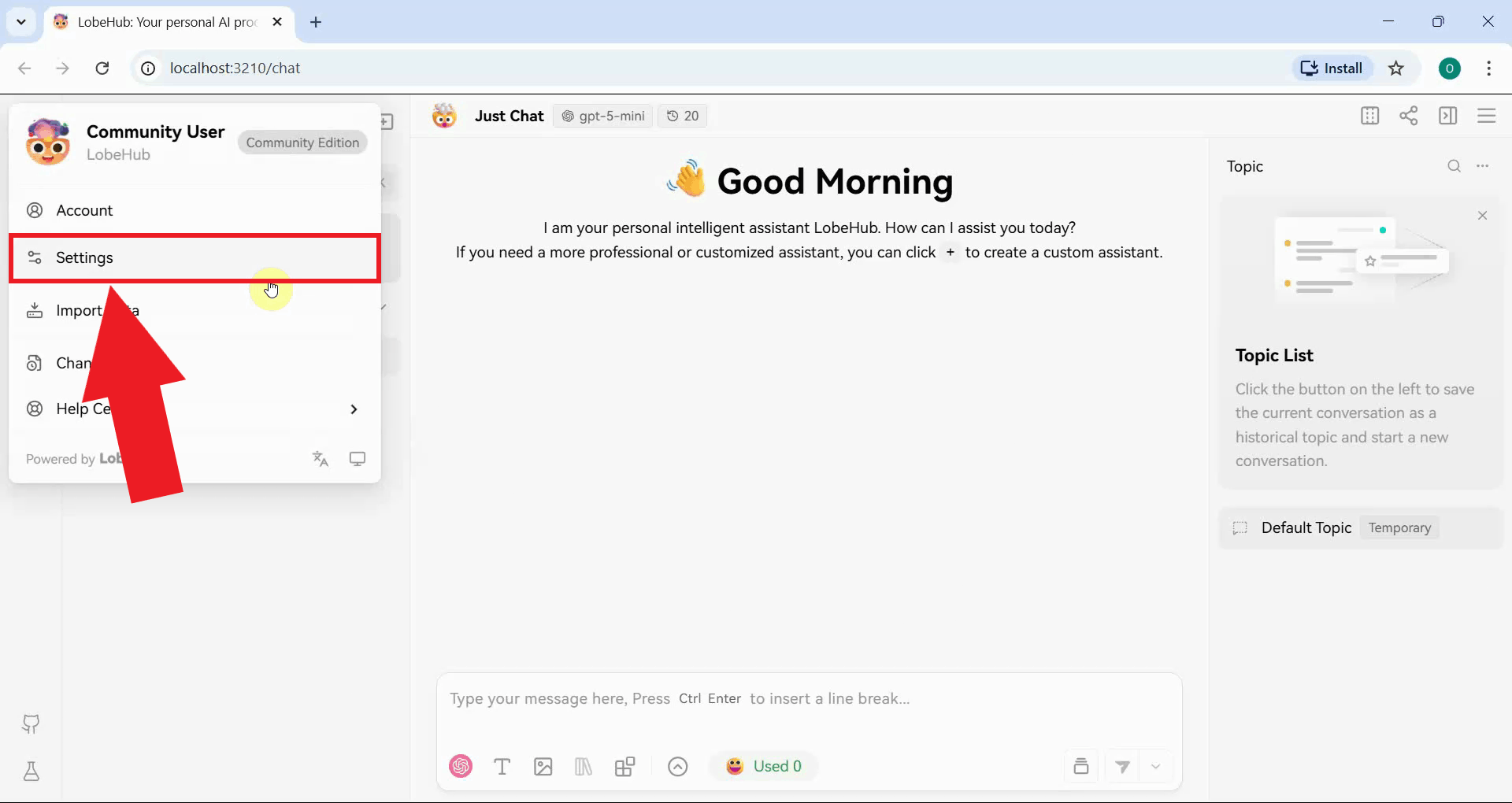 Open LobeChat settings