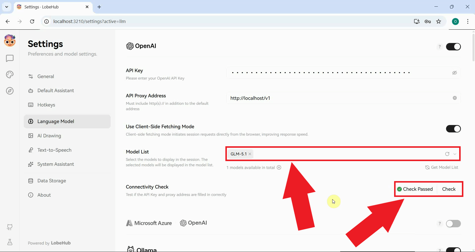 Select model and verify connection