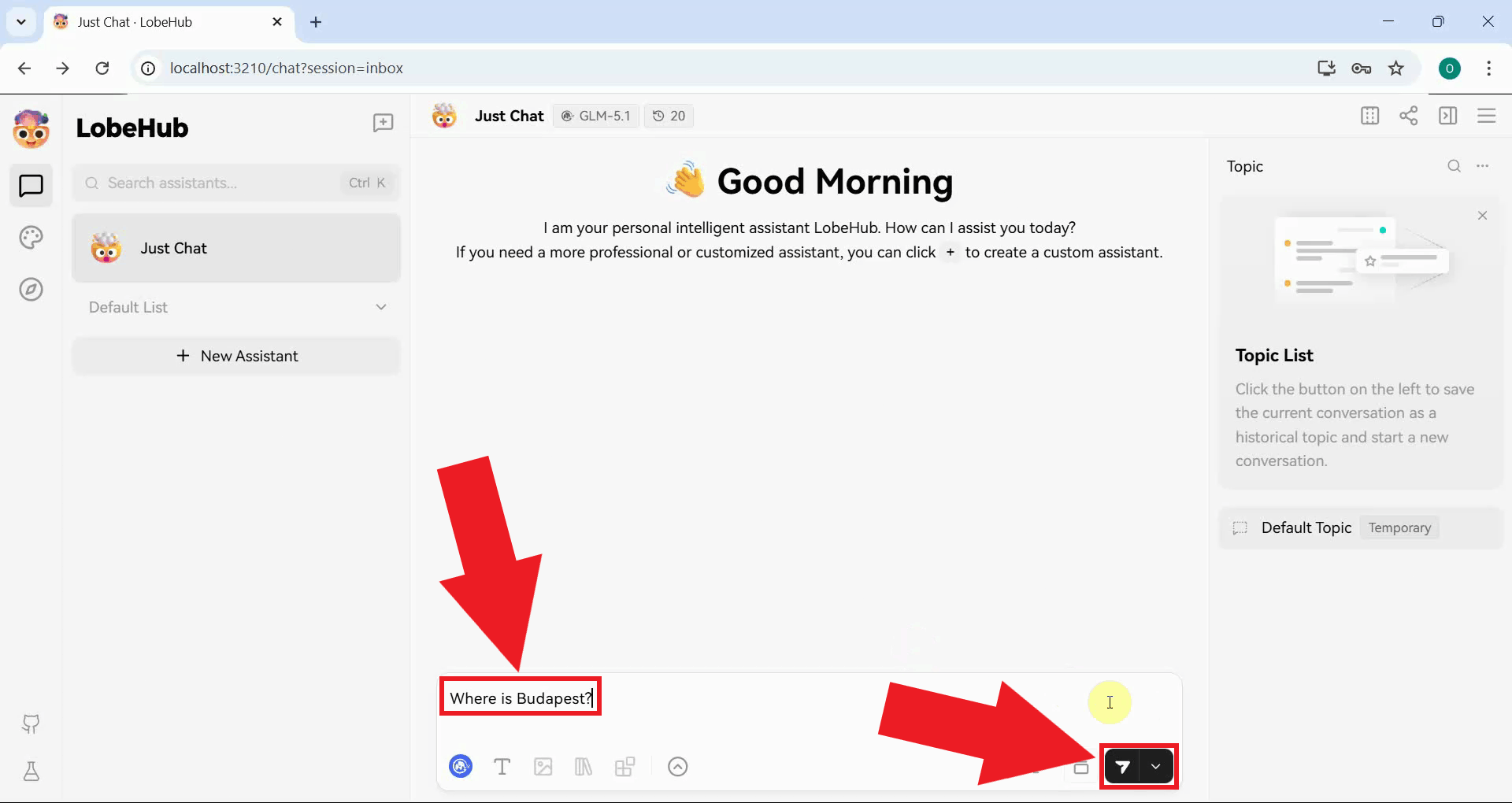 Send the LLM a test prompt