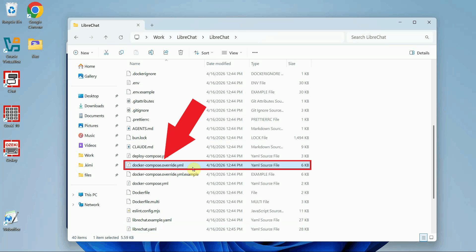 Open docker-compose override in text editor