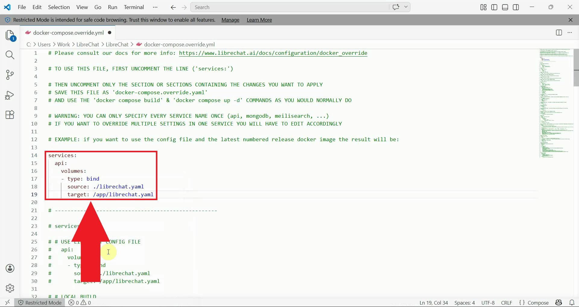 Mount librechat config into container